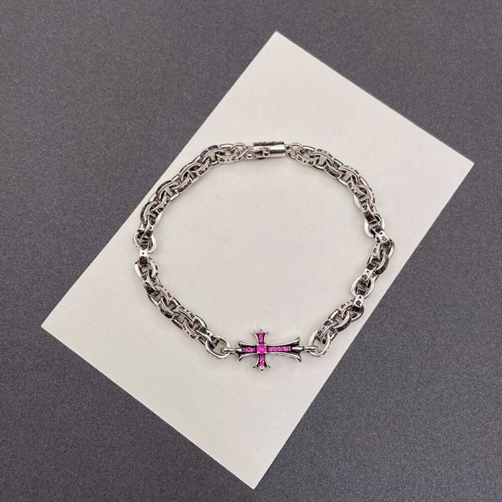 Chrome Hearts Pink Diamond Cross Link Bracelet